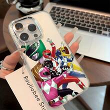 Funda para teléfono con diseño de anime divertido y original de P-Power R-Rangers, compatible con iPhone 17, 16E, 16, 15, 14, 13, 12, 11 Pro Max, Air, X, XR, XSMAX, 8, 7 Plus, con marco de lente plateado metálico y cubierta trasera suave transparente. - Color 1 - Ver 7