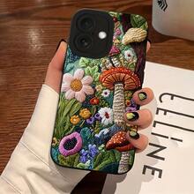 Funda de teléfono ultra-delgada a prueba de golpes y resistente a caídas para un teléfono, funda negra suave con diseño de estampado de flores y hongos de peluche en pantalla completa, adecuada para las series  17/16/15/14/13/12, 11, 17 Pro Max, así como 14/15/16 Plus, 12/13 Mini y 17 Air. Es un gran regalo de cumpleaños, un presente para amigos. ¡Mejora tu teléfono favorito con una funda chic! - 1 pieza - Ver 2