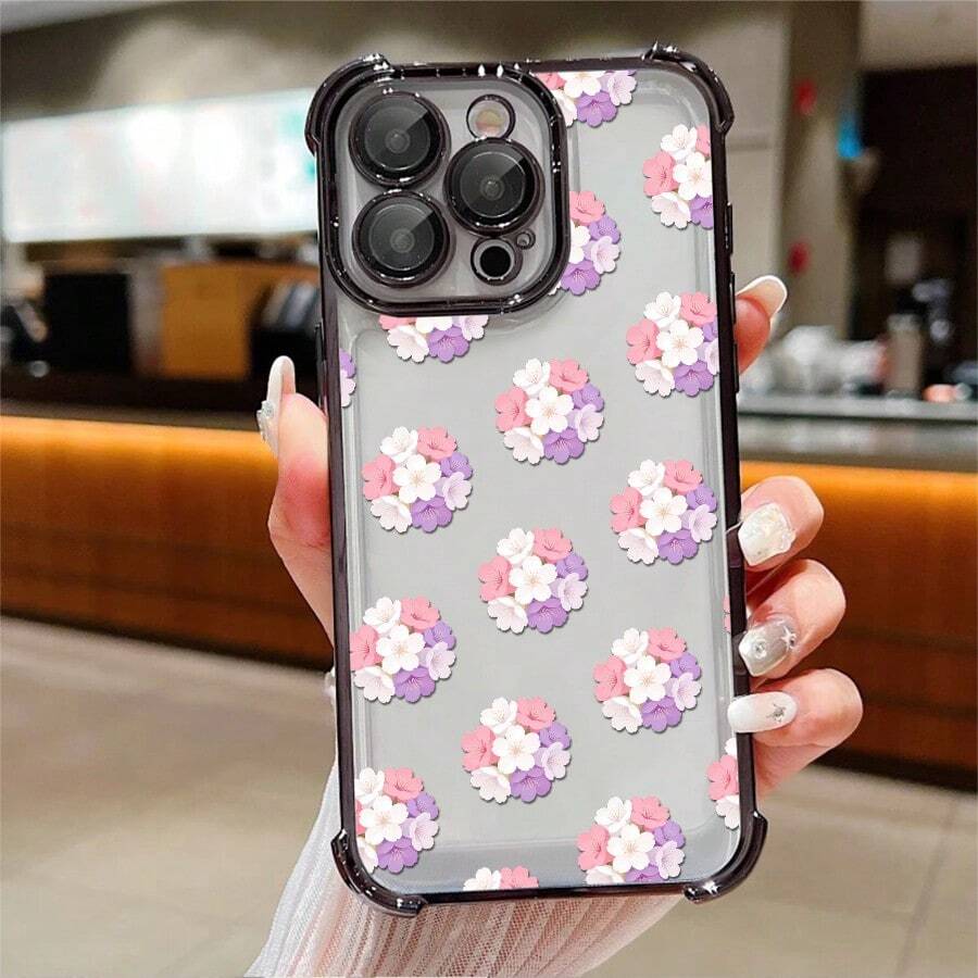 1pcs Pastel Floral Bouquet Phone Case Compatible with Apple Phone17 16 15 14 13 12 11 ProMax Antidrop Phone Case, Camera Protection Phone Case, Girlish Style, Minimalist Aesthetic, Cute, Elegant, Can Be Given To Friends, You Can Give It To Yourself - Negro - Ver 1