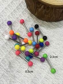 16pcs European And American Popular Rainbow Candy-Colored Stainless Steel & Acrylic Tongue Studs/Tongue Rings Piercing Jewelry For Men And Women