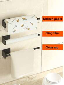 1 pieza Soporte para rollo de toallas de cocina, Dispensador de rollo de tejido multiusos montado en la pared, Estante para película adherente, Percha para paños, Organizador de almacenamiento para el baño - Multicolor - Ver 9