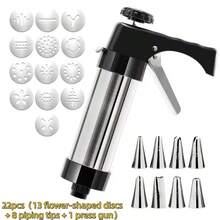 22pcs Baking Tool Set Includes Cookie Stamp, Cream Piping Gun, Melting Chocolate Nozzle, 13 Shaped Baking Molds, 8 Piping Tips And 1 Stamp Gun, Essential Kitchen Tools For Baking On Halloween, Christmas And Valentine's Day. Manual Operation, No Electricity Required, Beautifully Packaged, Ideal Gift. - Multicolor - View 12