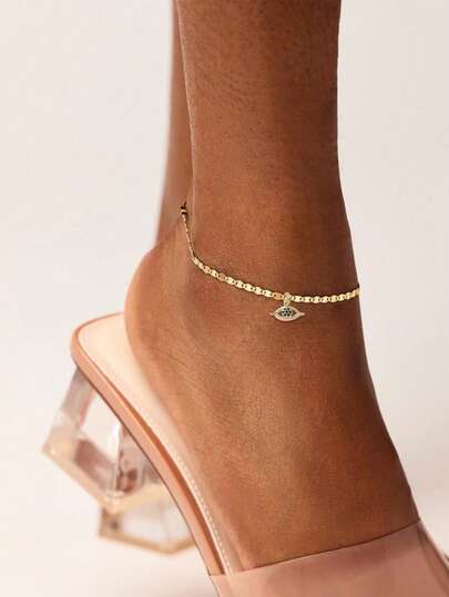 Nooxian 1pc Summer Vacation Elegant Beach Style Gold Devil's Eye Pendant Anklet For Women