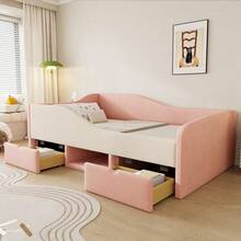 Kids Bed Frames, Headboards & Footboards - Pink+White + Upholstered + Bedroom-1 - View 12