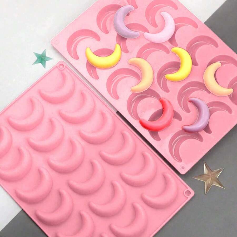 18-Cavity Silicone Moon Shaped Mold, Essential For Ramadan - Suitable For Chocolate, Ice Cube, Italian Panna Cotta, Pudding, Jelly, Candy And Cake Baking Decoration, Eid Mubarak - Multicolor - View 1