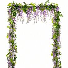 Wisteria Artificial Flowers Garland, 4Pcs Total 28.8ft White Artificial Wisteria Vine Silk Hanging Flower For Home Garden Outdoor Ceremony Wedding Arch Floral Decor - Light Purple - 查看 1