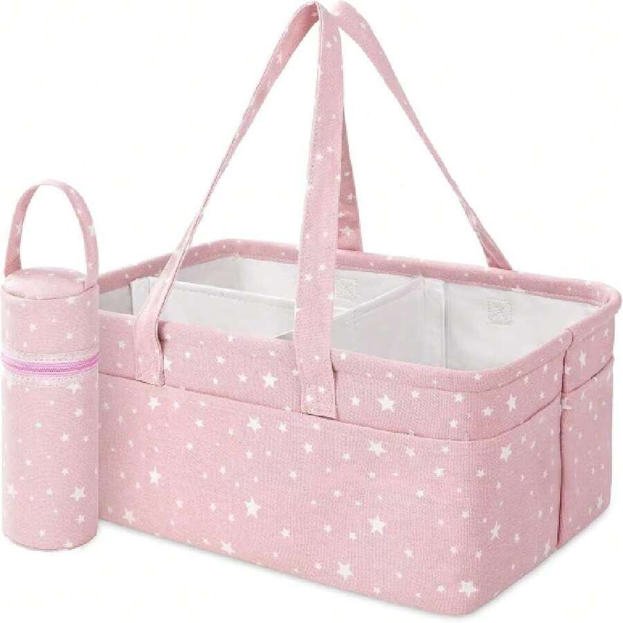 Organizador de Pañales para Bebés para Cambiador - Regalo de Cesta de Bebé para Baby Shower - Cesta para Guardar Pañales con Enfriador de Botellas,37369309 - Rojo y blanco - Ver 1