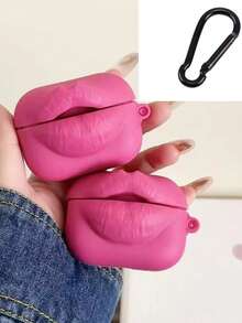 1个可爱时尚的红色硅胶唇形蓝牙耳机保护套，兼容 1/2/3/4/Pro/2/3，带挂钩，理想的情人节礼物 - 彩色 - 查看 6