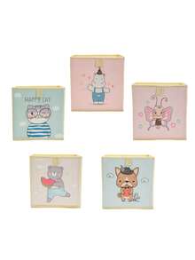 16升无盖可折叠可水洗卡通动物图案布艺收纳盒，白色，适用于婴儿房和儿童房收纳，非常适合存放玩具、书籍、美术用品和手工材料，便携式可折叠收纳盒，可用于衣柜隔板、书桌抽屉和床底收纳，易于清洁和重复使用，节省空间，经久耐用且轻便。 - 彩色 - 查看 4