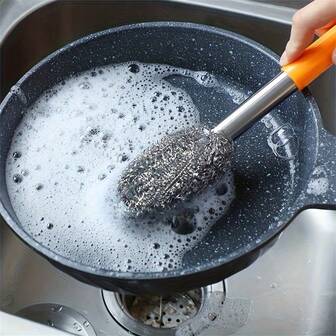 Cepillo de limpieza de cocina de acero inoxidable con mango extendido: cerdas de limpieza potentes, agarre ergonómico, disponible en varios colores, limpia profundamente las superficies de la cocina