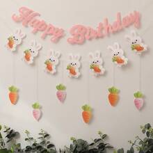Rabbit, Carrot, Flower, Letter Pull Flag Decoration, Birthday Party Background Wall Hanging Banner - Multicolor - View 13