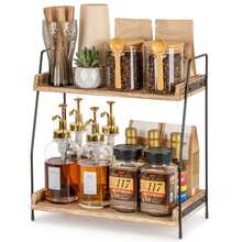 Countertop Coffee Station Organizer, 2 Tier Wooden Shelf For Coffee Bar Accessories, Condiment Storage Caddy For Kitchen, Home, Office,Coffee Bar Accessories,Coffee Bar - Brown/Black - 棕色 - 查看 13
