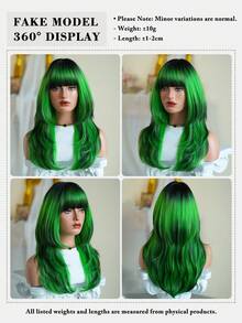Peruci de păr verde lungi și ondulate naturale de 22 inch, cu evidențiere neagră și breton, peruci sintetice de înlocuire pentru petrecere, cosplay, festival, gata de utilizare