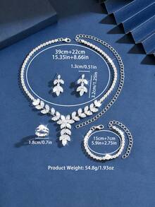 3件套镂空枫叶设计新娘女士时尚水晶项链套装，奢华珠宝套装，适合婚礼、生日礼物、派对。