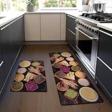 &Set de Tapetes para Cocina Antifatiga Tapete para Cocina con Grosor 10 mm Diseño de Granos y Especias Medidas 120 x 40 cm y 60 x 40 cm Perfectos para Decoración y Comodidad en la Cocina - Multicolor - Ver 2