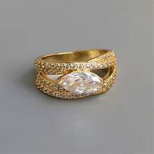 VKHK 1pc Luxurious Sparkling Full Zirconia Stone Ring, Suitable As Wedding/Gift Accessory For Women - Diamond Ring - View 15