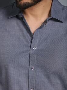 Men's Slim Fit Long-Sleeved Dress Shirt - 深灰色 - 查看 6
