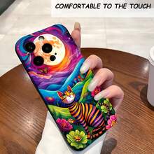 1PC Phone Case ,  Colorful Cat Moon Landscape Flowers , Stylish Phone Case, Phone Decoration, All-around Lens Protection, Creative Small Gift, Funny Gift for Boys and Girls - Negro - Ver 2