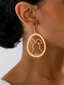 1 Pair Cute Hollow Golden Rabbit Earrings For Women, Suitable For Daily Wear, Versatile, Party, Easter, Rabbit Animal Earrings - Yellow Gold - View 1