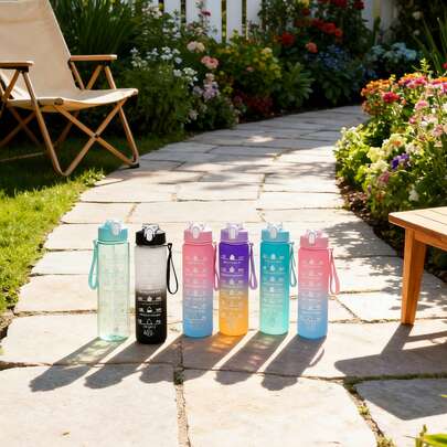 1pc Matte Finish Sports Water Bottle, Portable Outdoor Bounce Gradient Color Shatterproof Plastic Cup, Large Capacity Student Water Jug