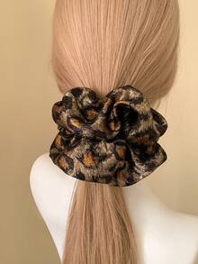 16cm Shiny Metallic Gold Leopard Print Scrunchie, Vintage Style, High Elasticity, Elegant Hair Tie Accessory Head Accessories - Multicolor - View 3
