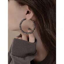 1 Pair New Popular Large Circle Earrings For Women, Rhinestone Decor Elegant Hoop Drop Earrings Suitable For Daily Wear - 彩色 - 查看 7