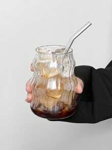 1个/4个 530毫升/18.65盎司 云纹玻璃杯，不对称造型饮用玻璃杯，带吸管咖啡杯，带吸管波纹玻璃杯，波浪形透明玻璃水杯，罗纹玻璃饮用玻璃杯，波浪形鸡尾酒杯 - 彩色 - 查看 7