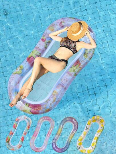 1pc Inflatable Floating Bed With Headrest, Fruit Pattern, Suitable For Water Rest, Swimming Pool, Beach, Party, Lounge Chair, Inflatable Floating Bed, Swimming Pool Floating Bed