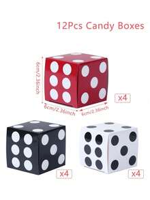 12个黑色、红色、白色骰子形状迷你礼盒，可用于生日、婚礼、家庭节日派对礼物、糖果盒或玩具包装。 - 彩色 - 查看 5