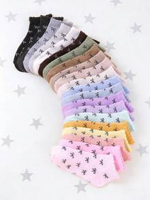 10双随机蝴蝶结设计高弹力女童短袜，蕾丝装饰，百搭日常穿着，适合搭配碎花连衣裙、皮夹克、校服。畅销款 - 彩色 - 查看 5