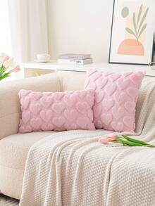 1pc/2pcs Soft Plush Heart Shaped Pillow Cover, Suitable For Living Room, Bedroom, Wedding, Party, Valentine's Day, All Season - Pink - View 7