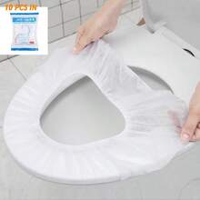 10 PCS In Disposable Toilet Seat Cushion, Household Waterproof, Thickened Non-Woven Fabric, Dirt Proof, Seat And Toilet Insert Type - White - View 3