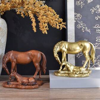 Modern kreativ resinhäststaty för mor och barn, naturtrogna hästskulpturer, soffbord för vardagsrum, kontorsinredning, semesterheminredning, resinhästfigur, unik födelsedags-/helgpresent