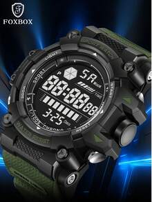 LIGE 时尚休闲青年多功能石英表，夜光双显手表 - 黑色 - 查看 4