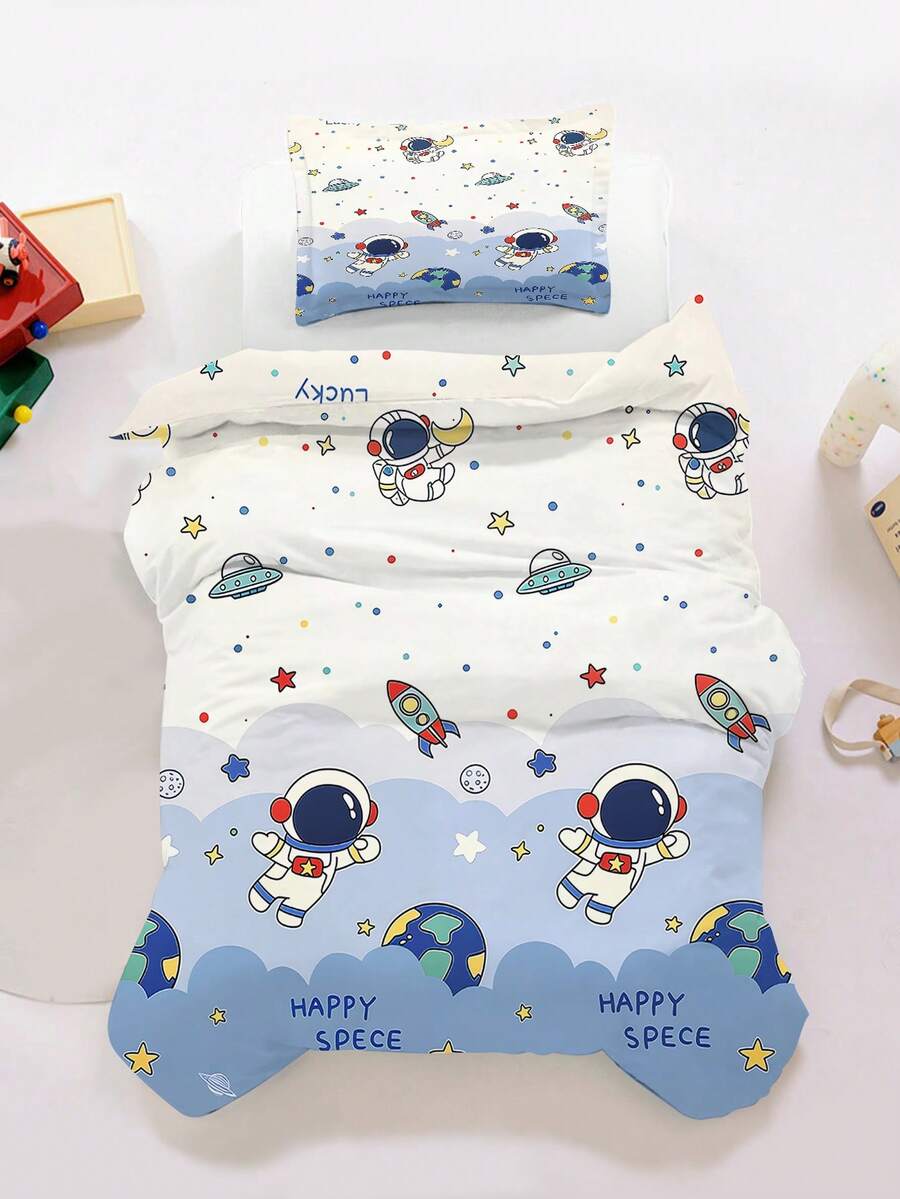1/2pcs Set Cute Astronaut Kids Bedding Set, Space Rocket & Star Print, Soft Breathable Duvet Cover Set, Suitable For Boys And Girls - Multicolor - View 1