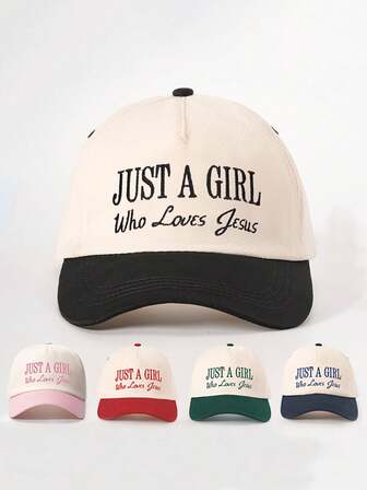 1pc Embroidered "JUST A GIRL" Colorblock Baseball Cap, Adjustable Outdoor Sports Cap, Casual Sun Protection Hat Suitable For Spring/Autumn Travel, Fashion Versatile Sunshade Hat, Y2K Style For Young People