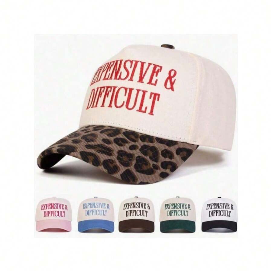 1pc Women's "Expensive & Difficult" Embroidered Letter Trucker Hat, Casual Baseball Cap, Suitable For Spring, Autumn, Street, Travel, Beach Vacation - Màu nâu Mocha - Xem 1