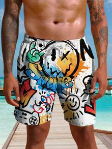 男士沙滩短裤，适合度假游泳，夏季抽绳设计，休闲日常户外度假沙滩短裤，单层无内衬速干夏威夷风情 - 彩色 - 查看 3