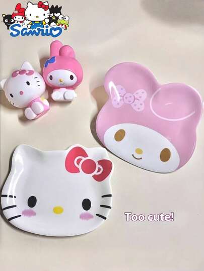  1pc Sanrio Hello Kitty Porcelain Serving Tray, Oval Polished White Plate With Red Bow Decor, Multifunctional Jewelry Holder Dish, Ideal For Holidays And Gifts, Especially Christmas And Thanksgiving, Made Of Shatterproof Material, Also Can Be Used As A Coffee Or Afternoon Tea Tray