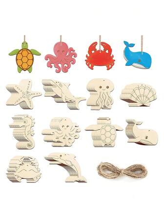 20/10 st ofärdiga trädekorationer med havstema, lämpliga för gör-det-själv-målning, hemfestdekoration. Tomma hängande trädekorationer, lämpliga för strand, träflis, högtidsdekor, tropisk hawaiiansk temafest, högtidshängande dekorationer, gör-det-själv-pyssel, konstprojekt, bröllop, födelsedag, examensfest.