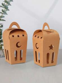 10pcs Ramadan Gift Box,Brown Kraft Paper Hollowed Out Star And Moon Pattern Gift Packaging Box For Ramadan Decoration - Multicolor - View 3