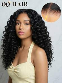 OQ 180% Density Deep Wave Curly 7x5 Inch Full Human Hair Frontal Wig 16-30 Inch Bleached Knots Transparent Lace Easy To Wear Voluminous Pre-Cut Pre-Trimmed Hairline Natural Human Hair Color - SNatural - View 1