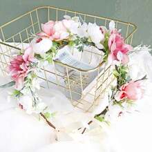 YAZILIND Handmade Flower Crown Headband – Artificial Peony & Rose Floral Wreath With Ribbon – Bridal, Festival, Or Boho Party Hair Accessory (Pink, White & Green),10-Colour - 10色 - 查看 5