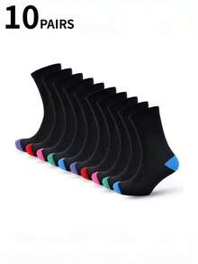 1/10 pares de calcetines cortos hasta el tobillo para mujer de color negro y contraste, transpirables y que absorben la humedad, de estilo casual sencillo, adecuados para el uso diario y atuendos deportivos