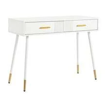 Dressing Table, Vanity Table, Desk With 2 Drawers, Metal Legs, White, Dimensions: H 76 Cm * W 100 Cm * D 40 Cm (Without Mirror) - White - View 5