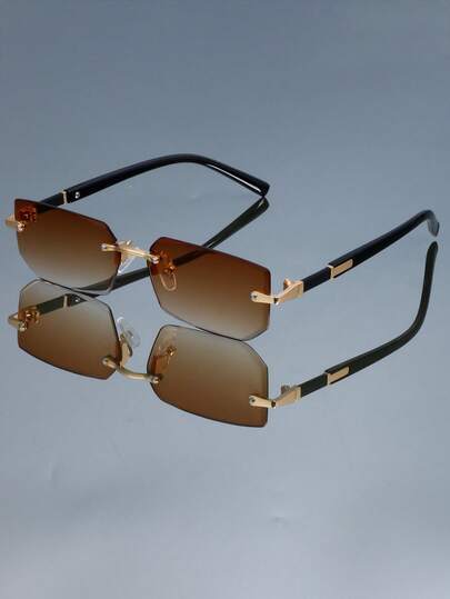 1 pieza Gafas con montura de metal sin borde estilo retro unisex, versátiles para uso casual, estilo callejero, fiesta, de alta calidad para uso diario, gafas de moda