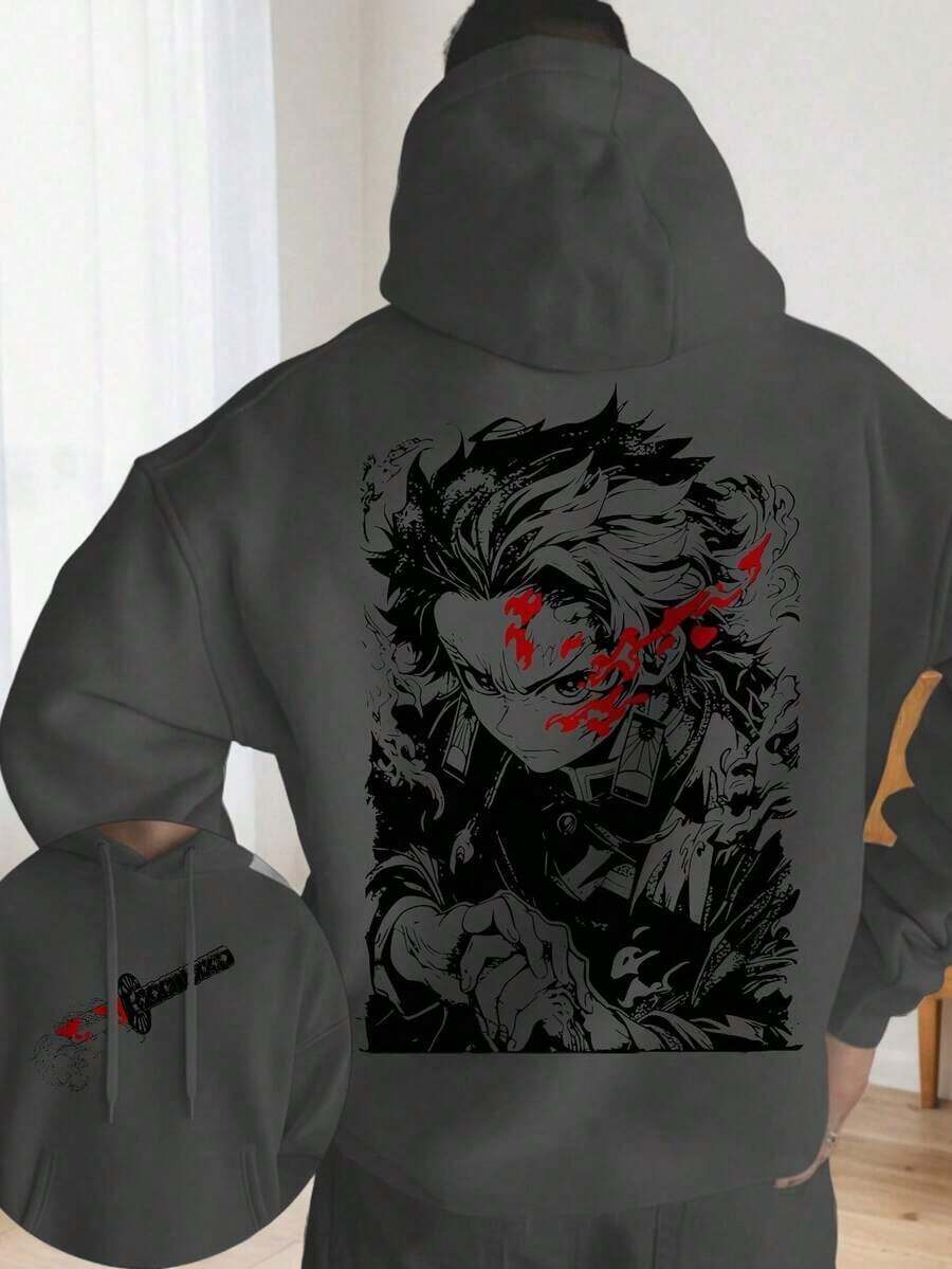 Men's Anime Hoodie For Anime Fans - Stylish And Unique Design, Cool Graphic Print, Fashionable Street Style Sweatshirt, Perfect For Anime Lovers, Casual Wear, Hip-Hop Look, Urban Wear, Must-Have For Anime Fans, Must-Have For Geeks, Bold Artwork, Fashion-Forward, Modern Hoodie - 深灰色 - 查看 1