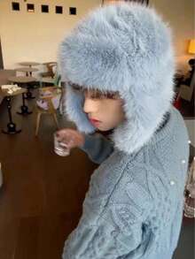 1pc Unisex Fluffy Faux Fur Trapper Hat, Warm Ear Flap Cap, Suitable For Hiking, Skiing, Daily Wear, Party/Holiday/Valentine's Day Gift