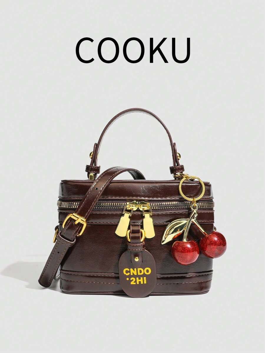 Elegant Chic Solid Color PU Leather Portable Square Bag, Mini PU Bag, Waterproof Burgundy Fabric Bag, Letter Graphic Decor Design Box Bag, Suitable For Travel, Shopping, Gathering, Party, Commuting