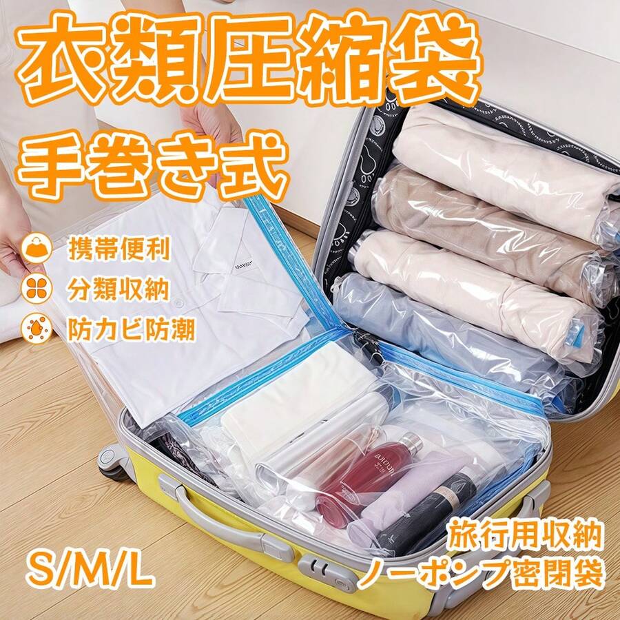 Hand-Rolled Vacuum Compression Bags, S/M/L, 1-Pack Or 3-Pack, Travel Clothes Storage Bags, Thick, Moisture-Proof, Dust-Proof, Space-Saving, Reusable, Compact Storage, No Vacuum Needed, Versatile - Transparent S (35cm*50cm) 1 Piece - View 1